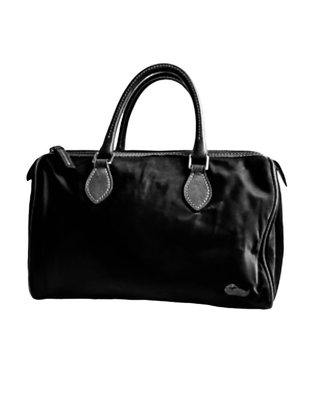 DOONEY & BOURKE Black Nylon Leather Handbag Purse Embroidered Duck Pink Interior